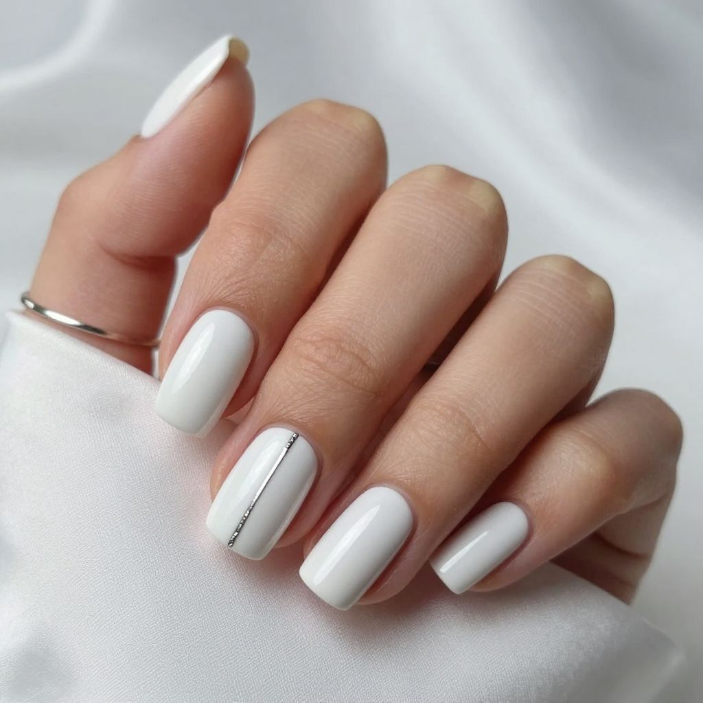 Matte and mirror white chrome split nails