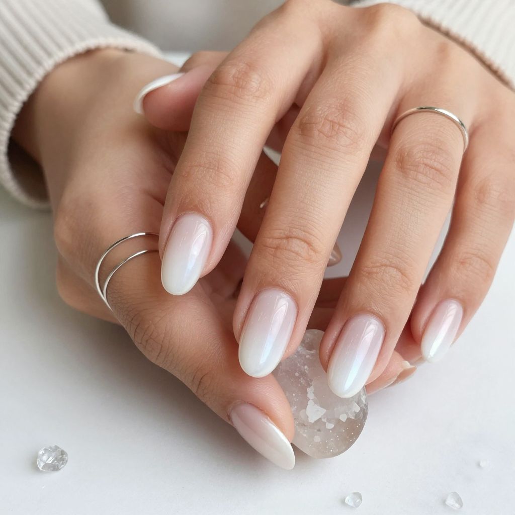 White chrome snow quartz fade nails