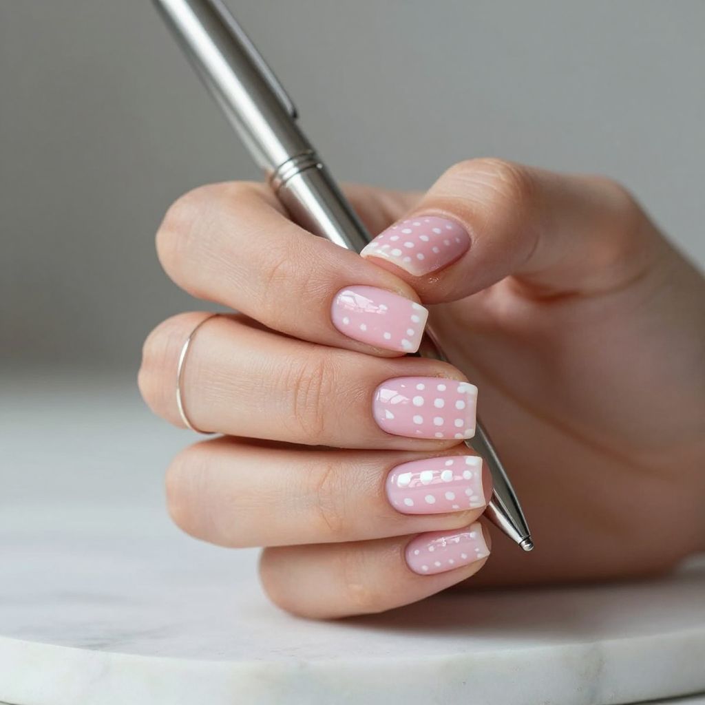 Minimalist white chrome dot matrix nails