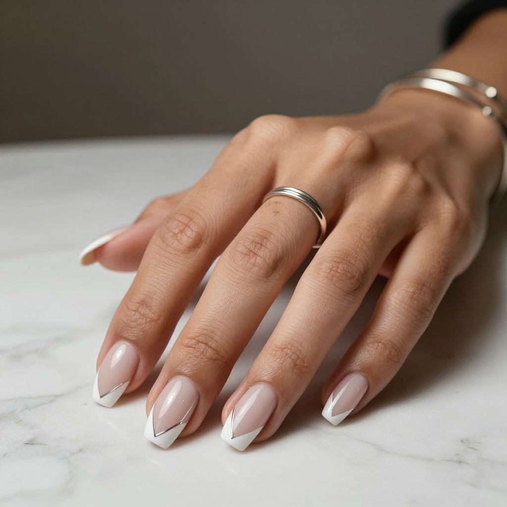 Geometric White French Tips