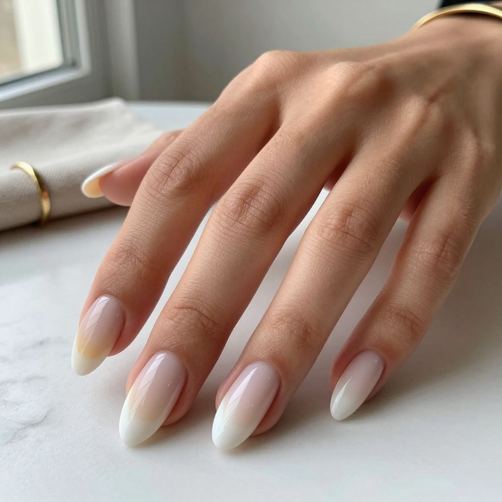 Nude and White Soft Fade French Tips