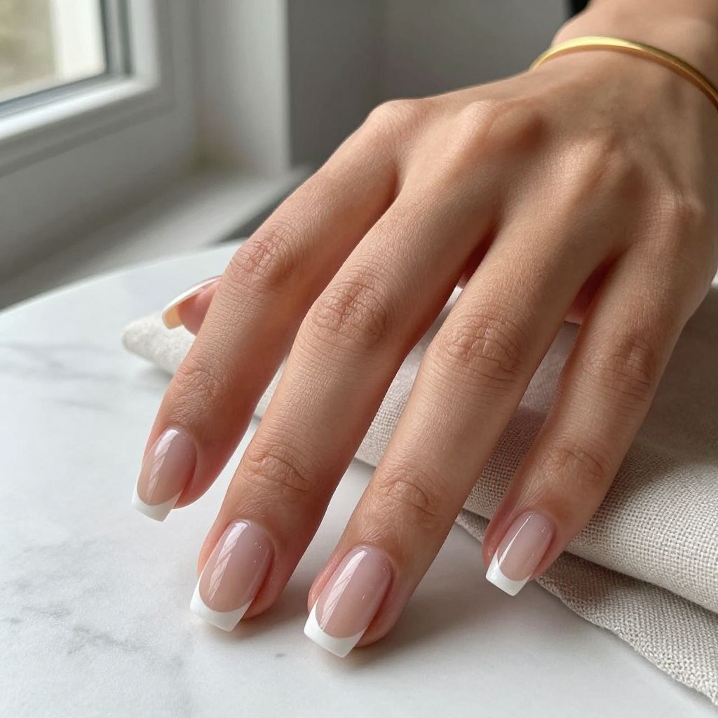 White French Tips on Square Nails with Negative Space