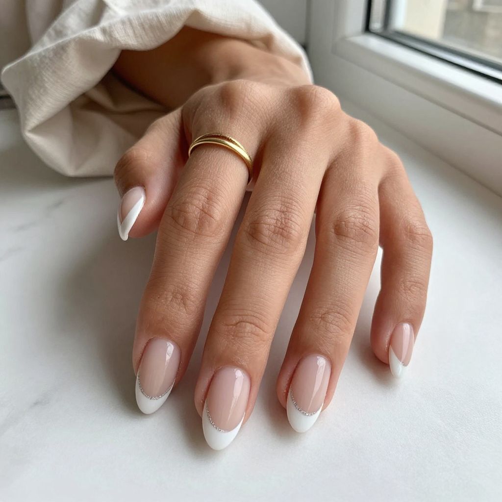 White French Tips with Subtle Glitter Edge