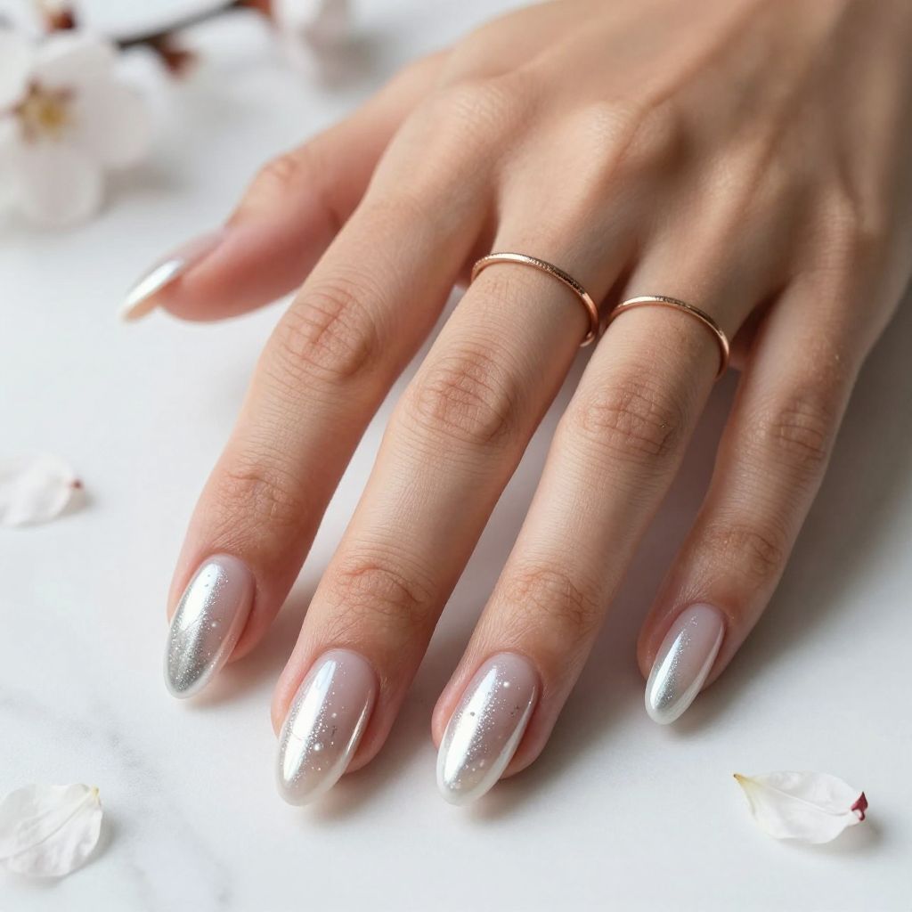 White French Tips with Chrome Sheen