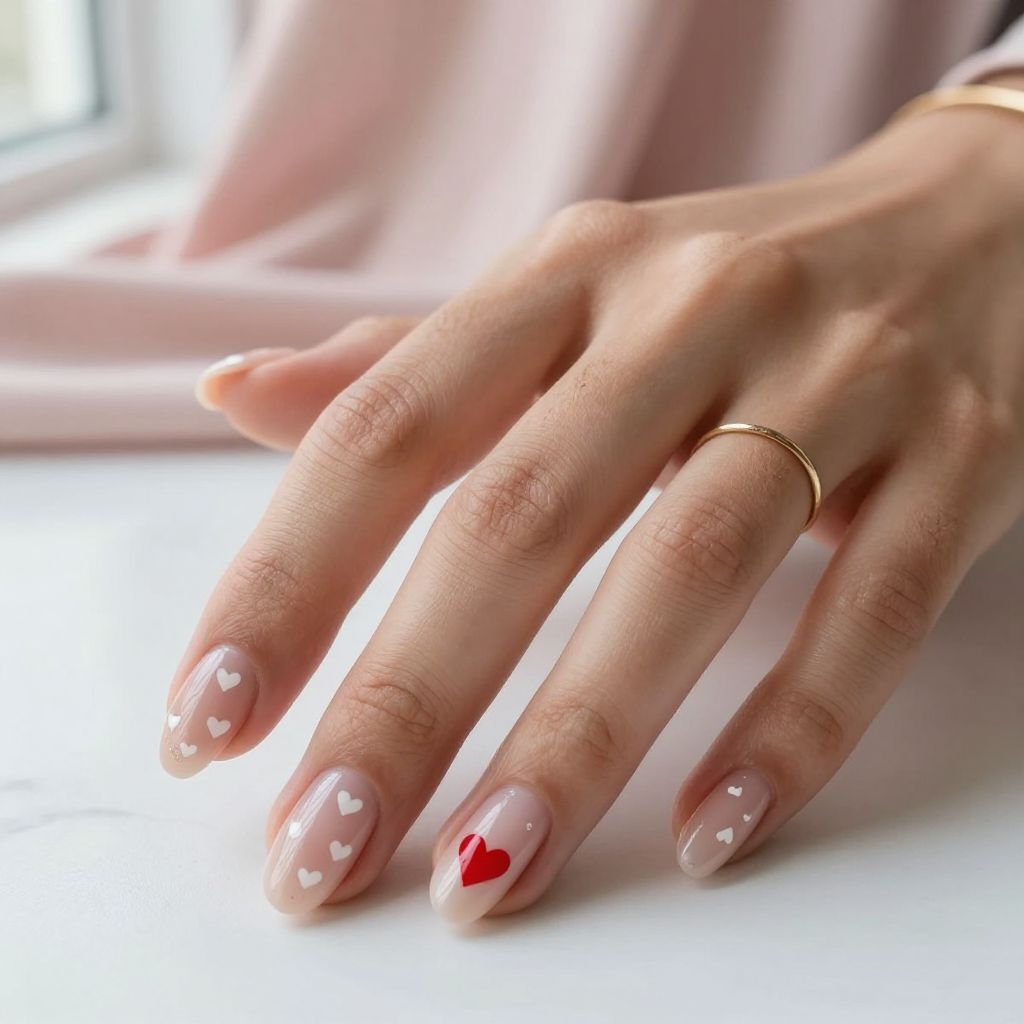 White Heart Detail Nails