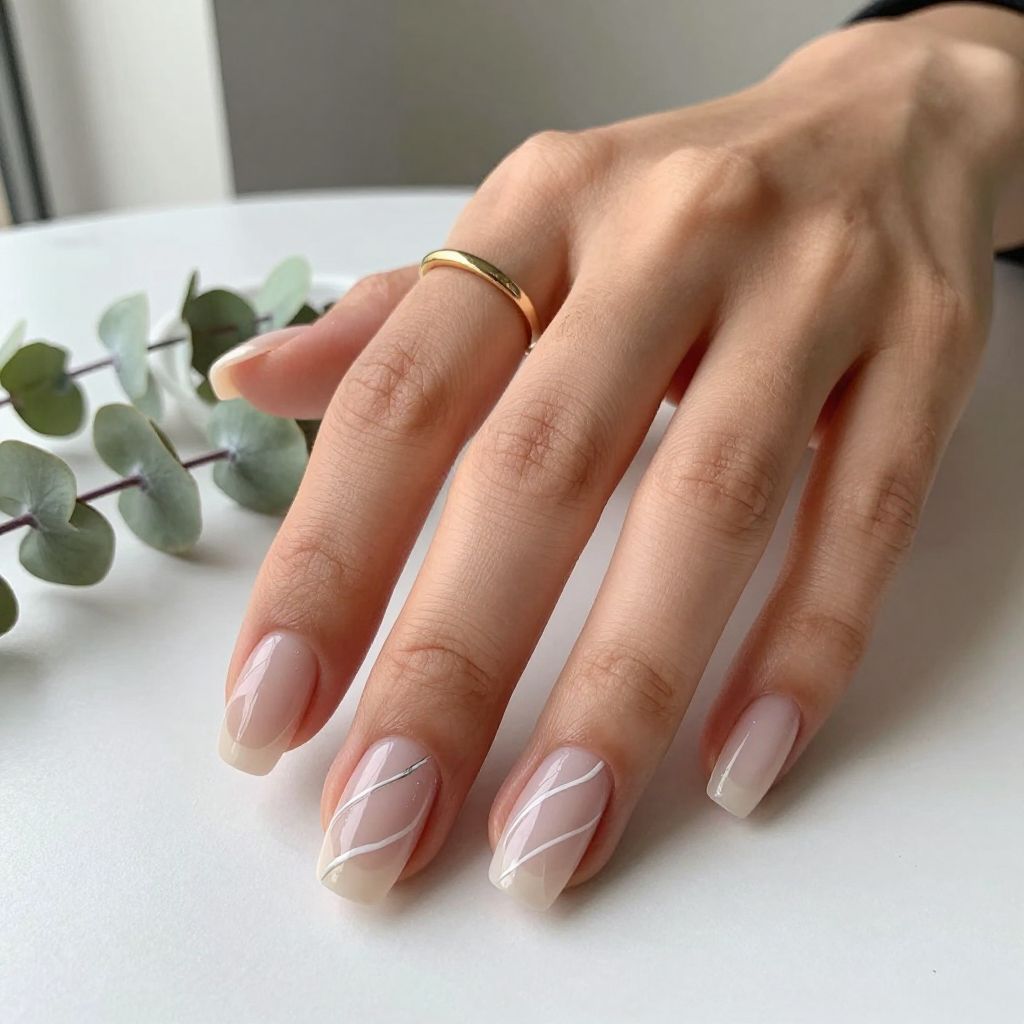 White Abstract Line Art Nails