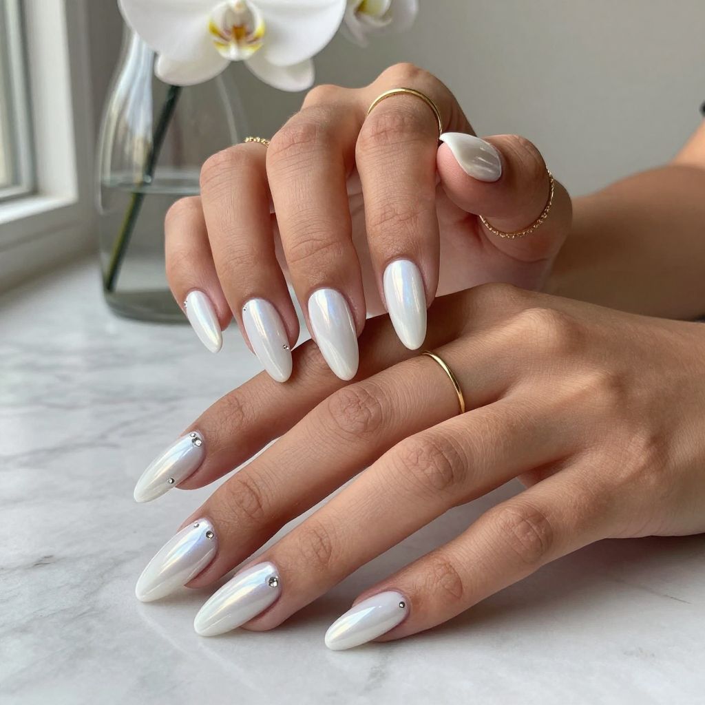 White Chrome Coffin Nails