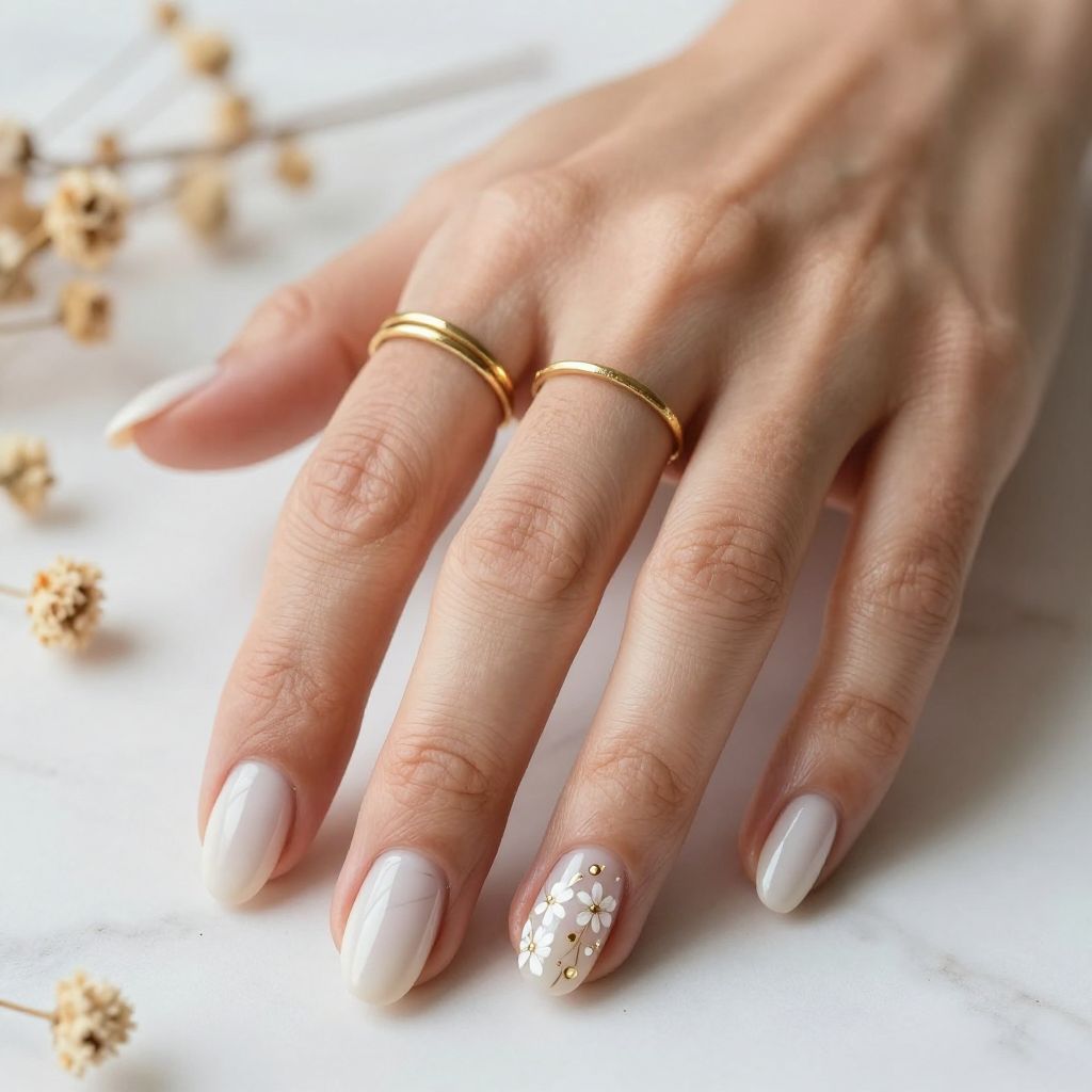 White Floral Accent Nails