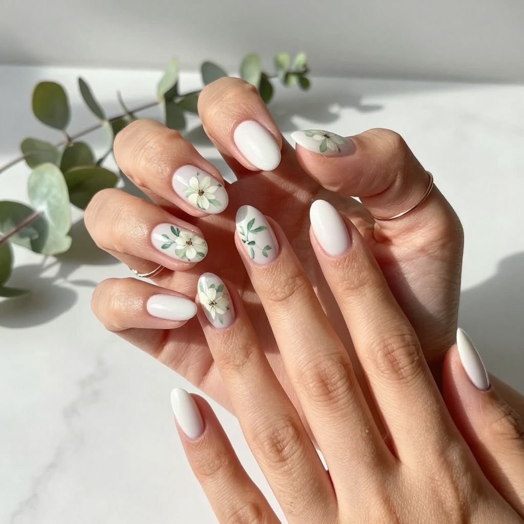 White with Delicate Floral Art