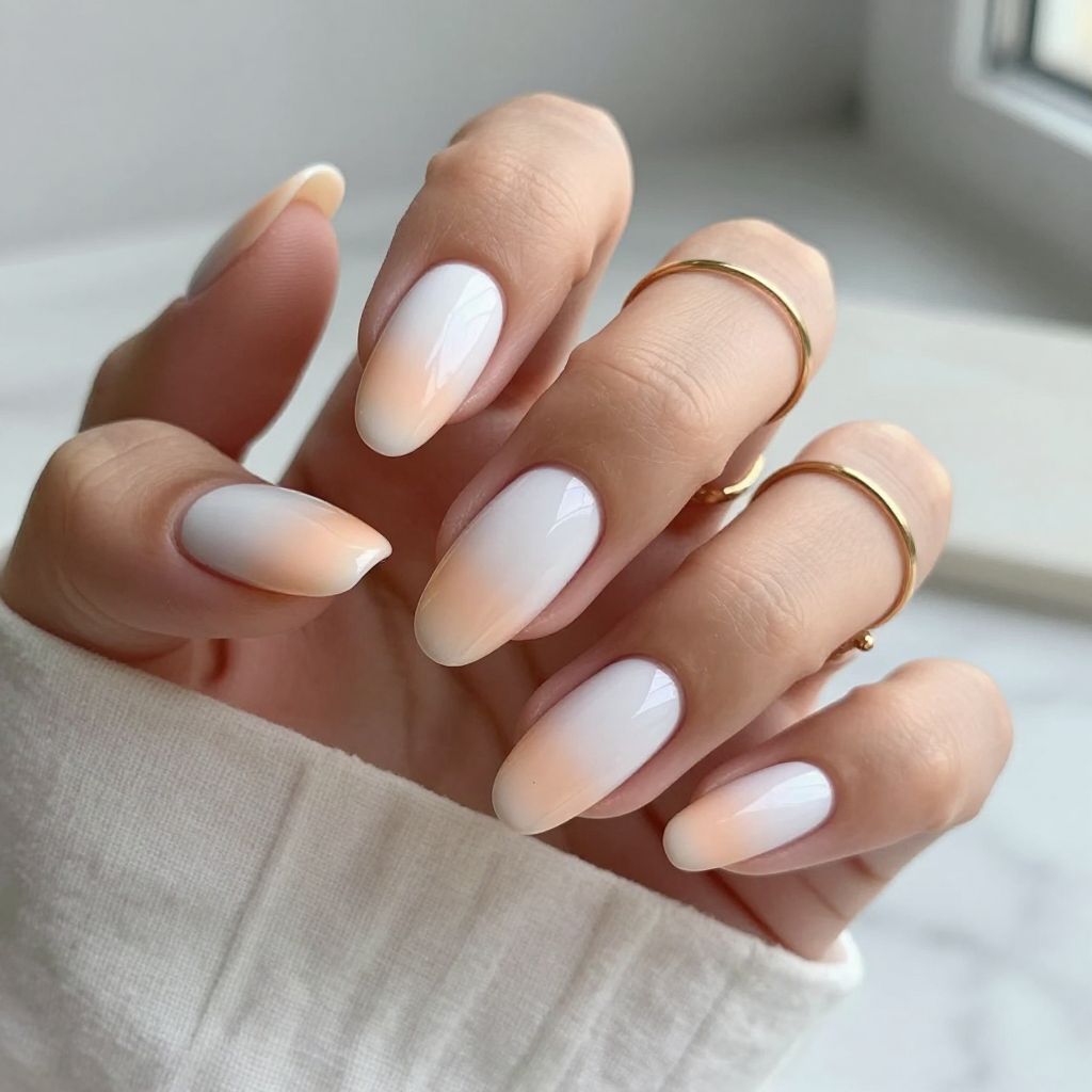 Soft White with Subtle Nude Gradient Tips