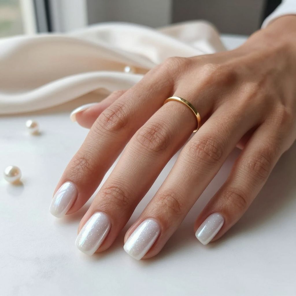 White Nails with Pearl Shimmer