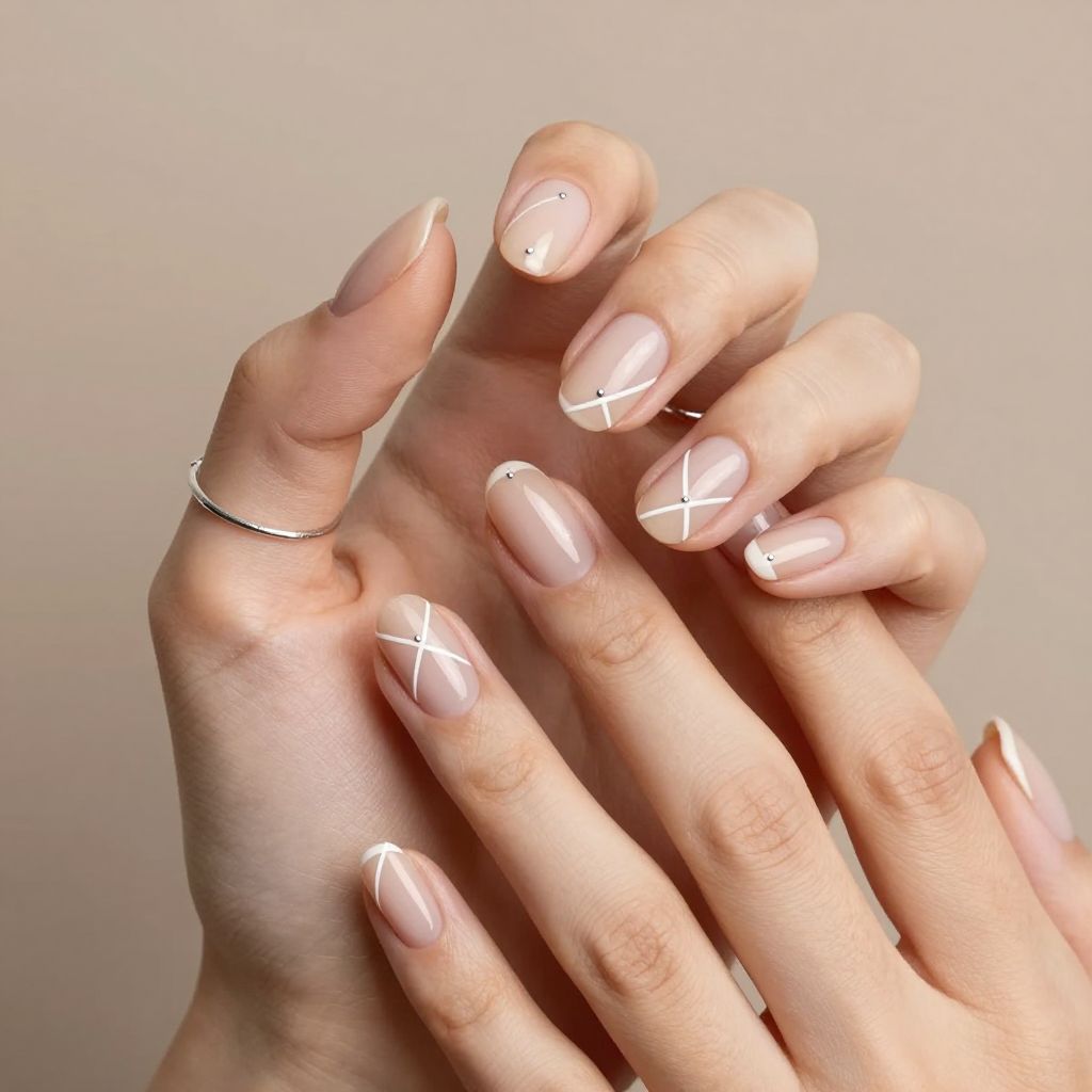 Geometric Lines white nails