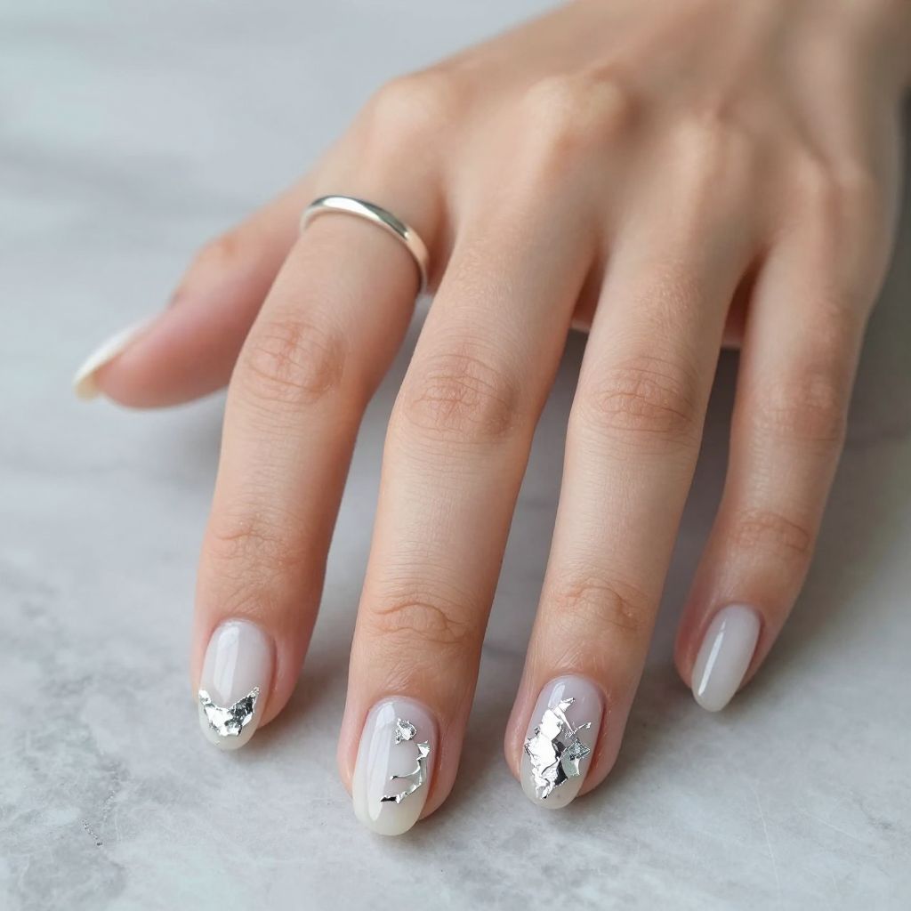 Metallic Foil Accent white nails