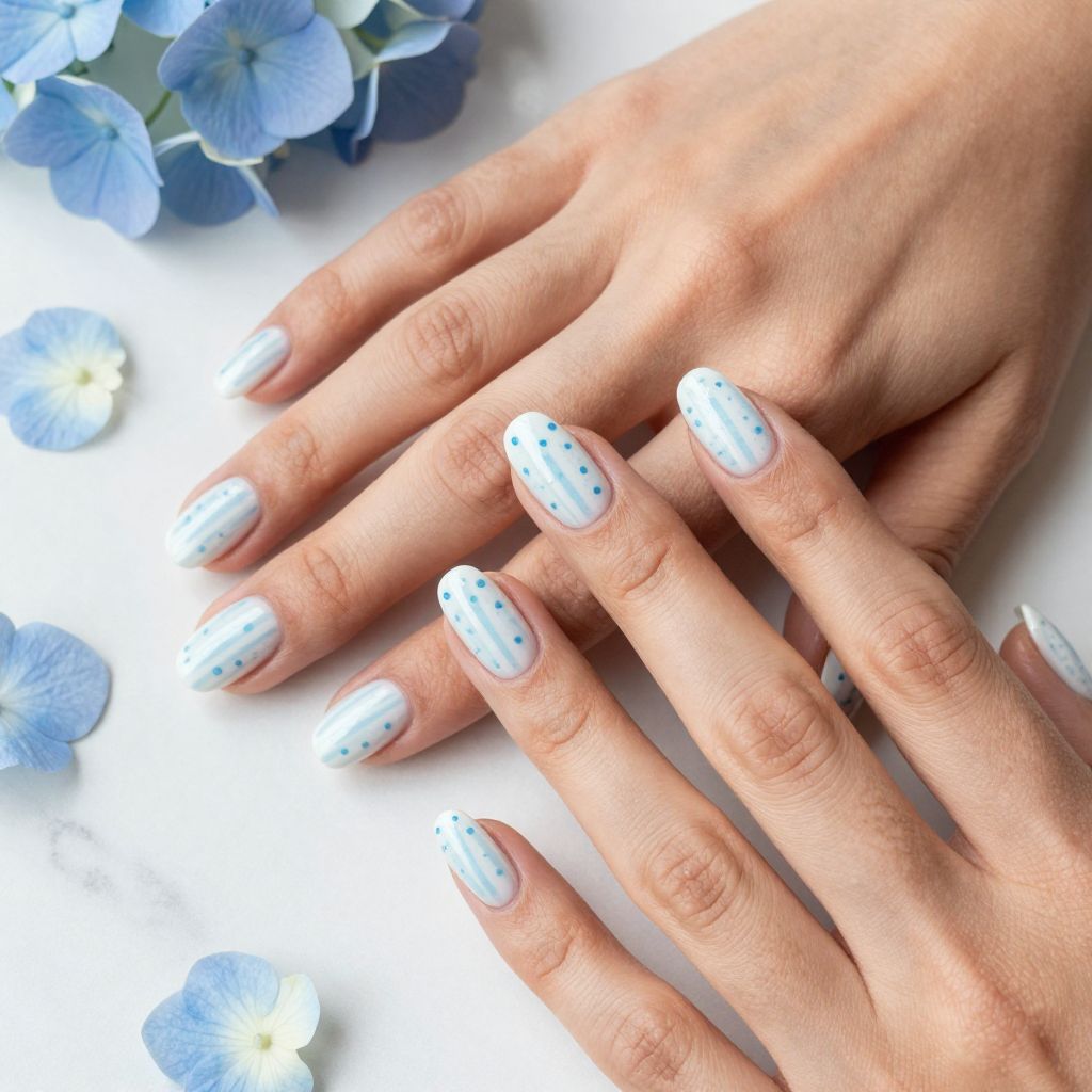 Soft White with Baby Blue Accents