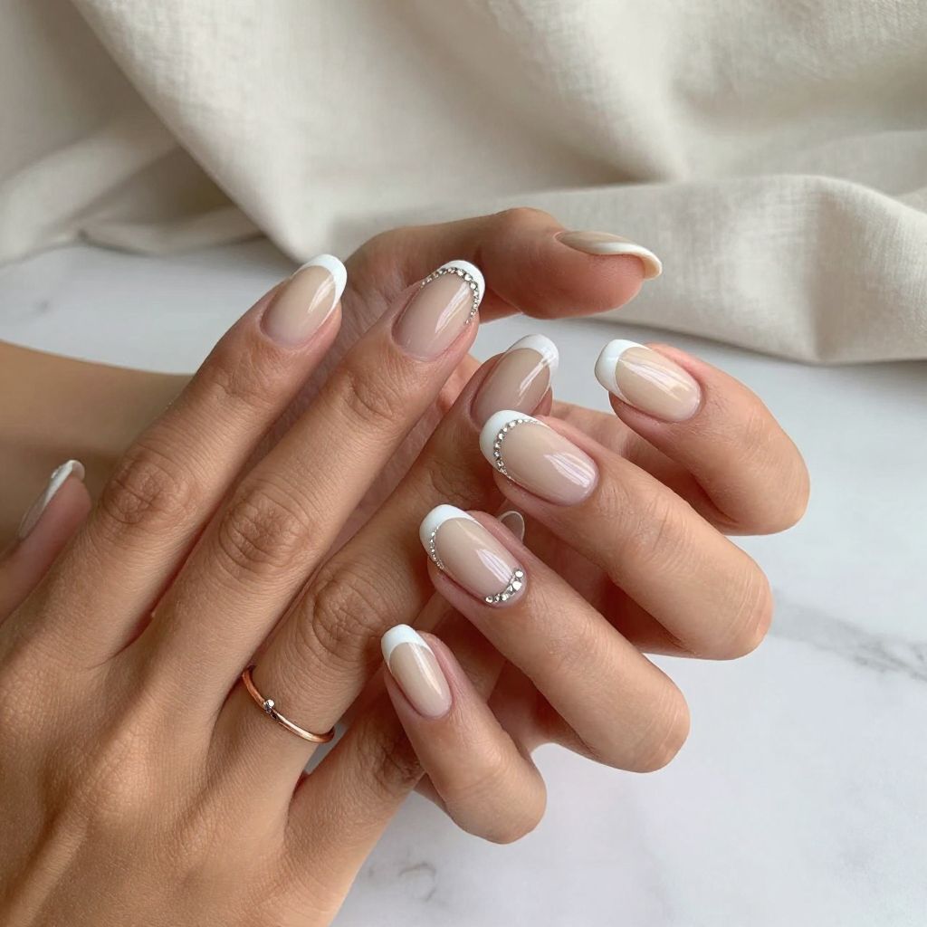 White Tips With Rhinestone Edge