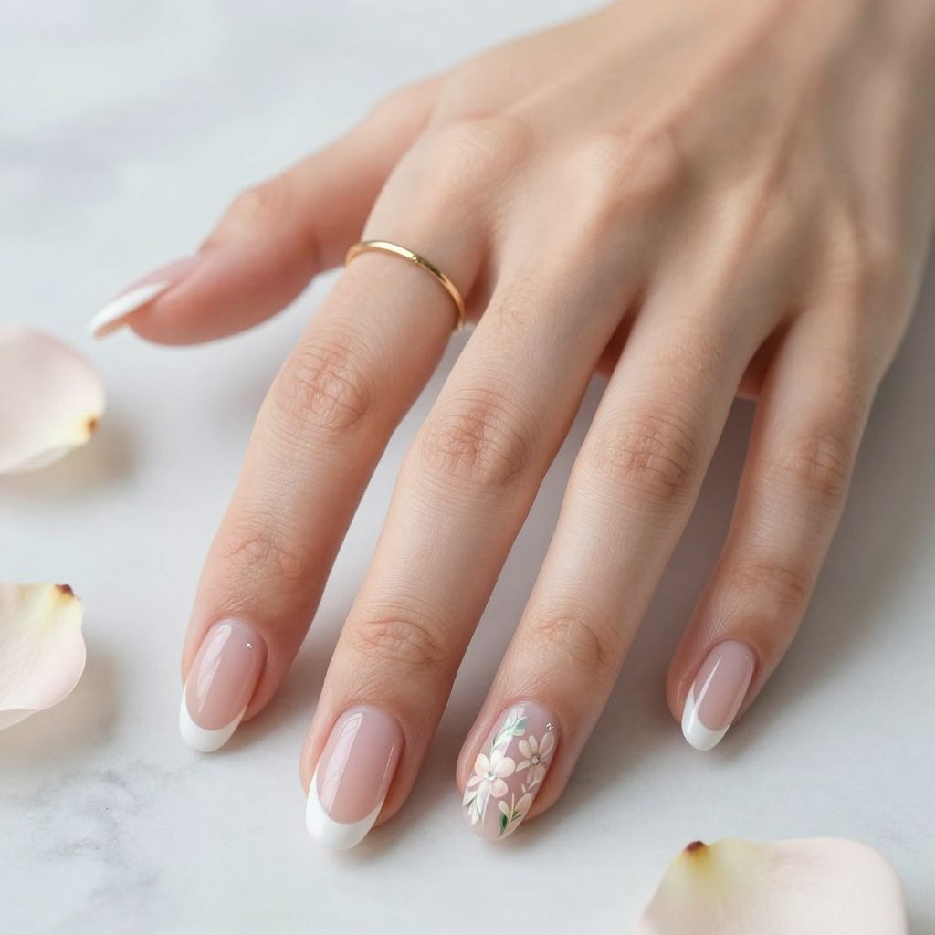 White Tips With Floral Accent
