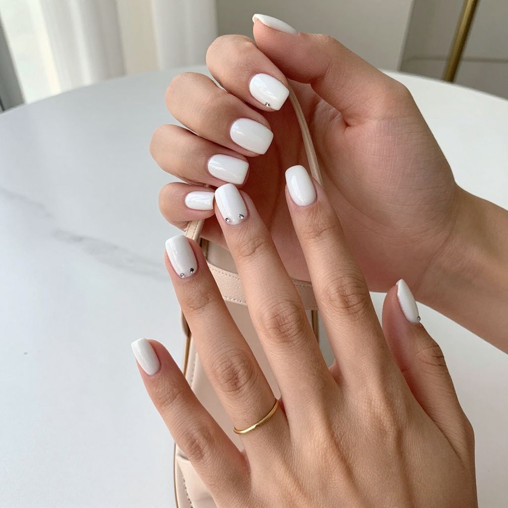 White toe nail ideas with tiny gems