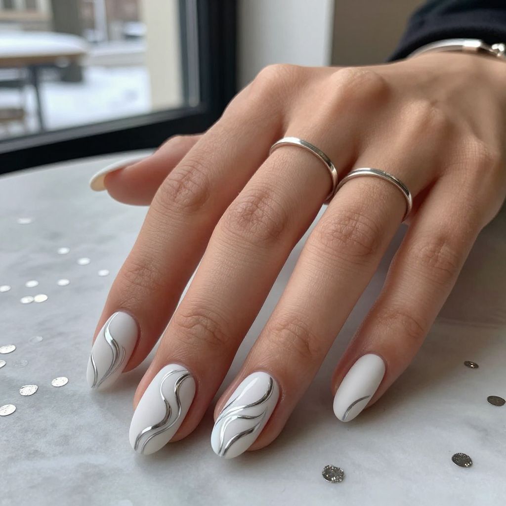 Metallic Silver Swirl on White