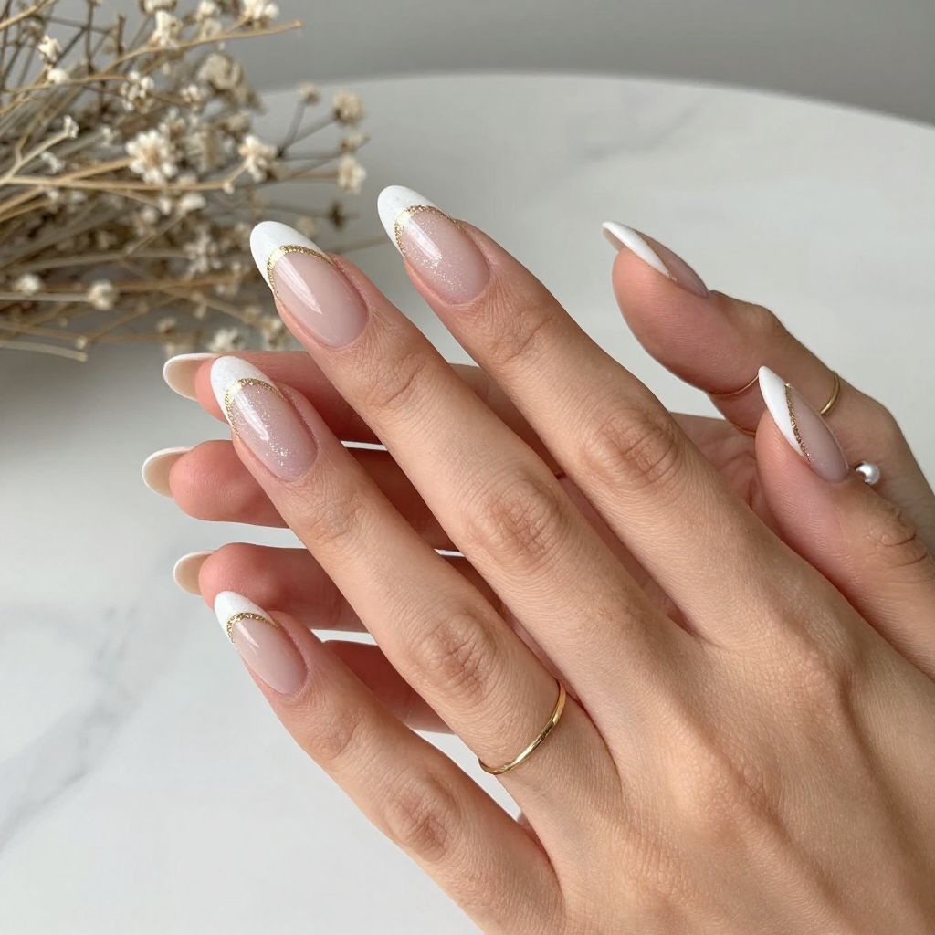 Nude to White Gradient with Pearl Accents