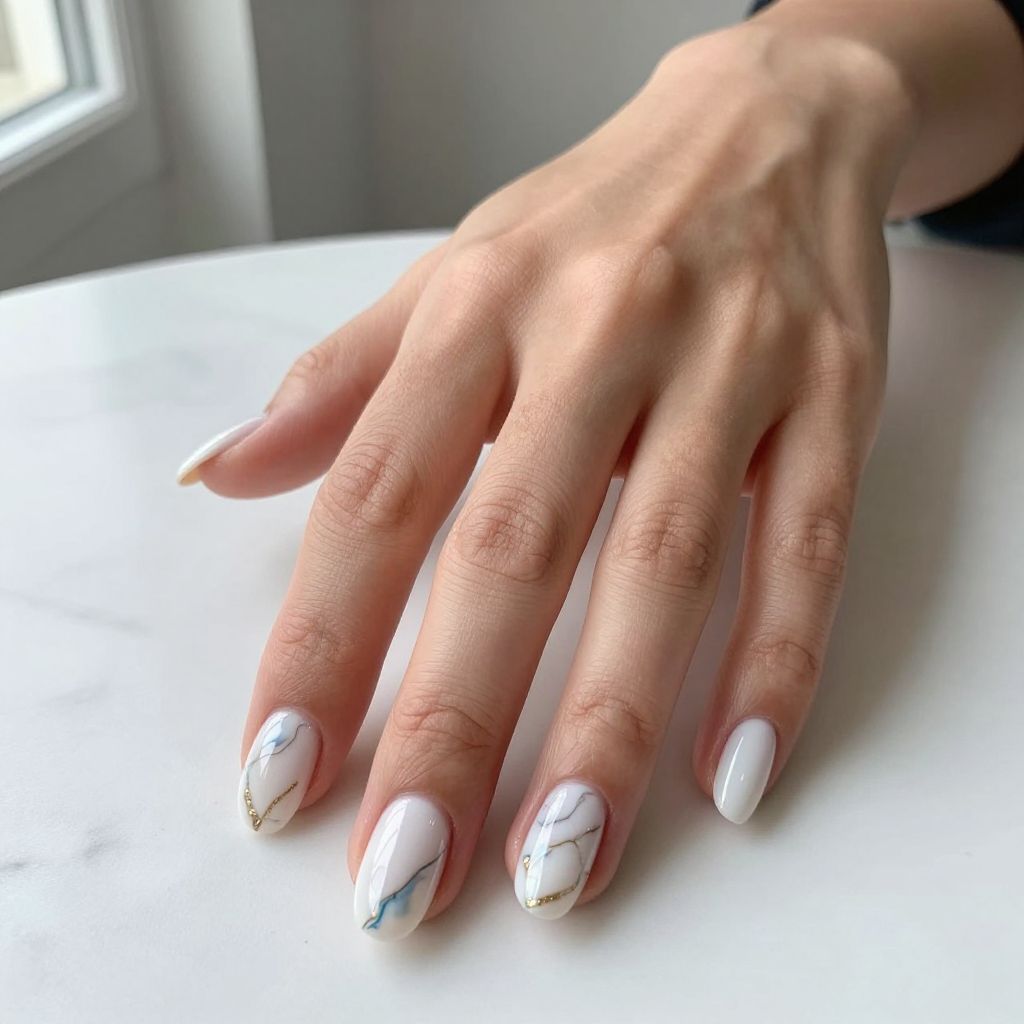 Marble Veined Winter White Nails