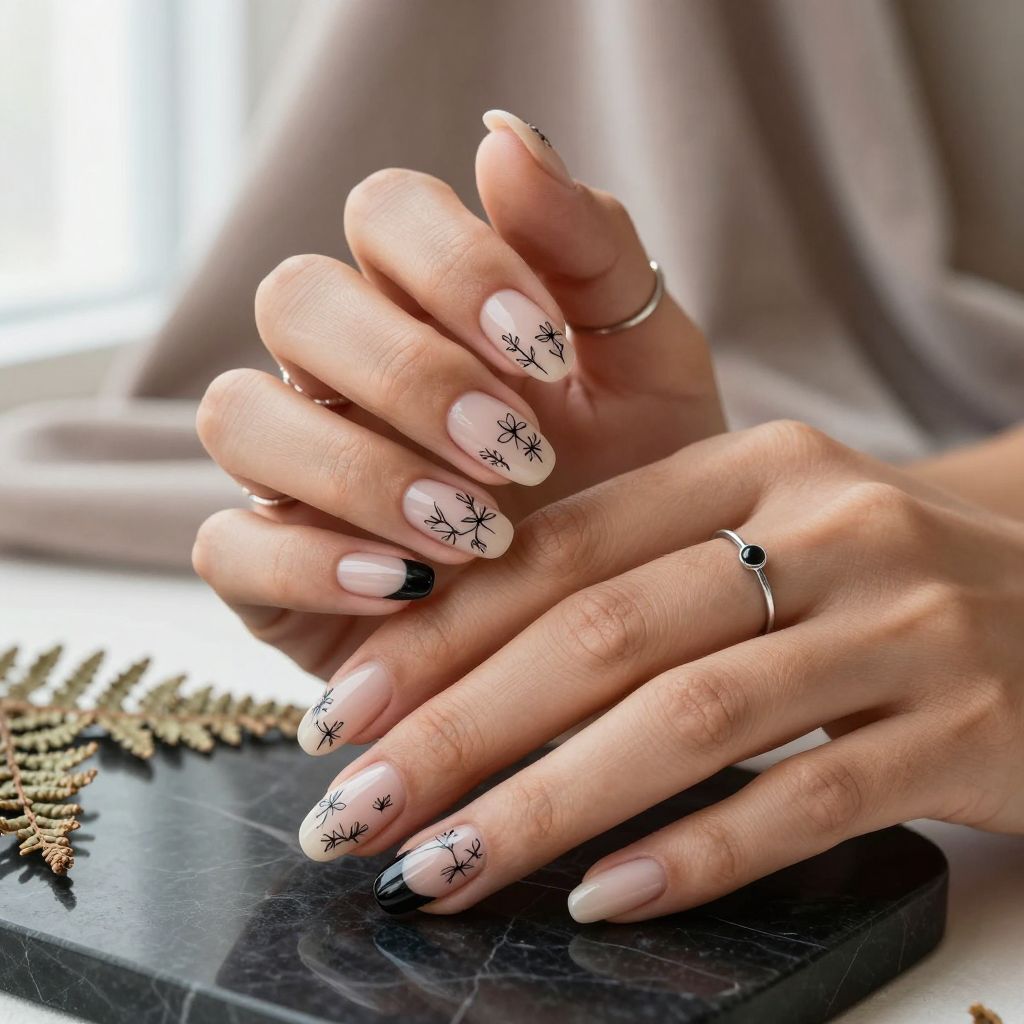 Enchanted Nude and Black Florals