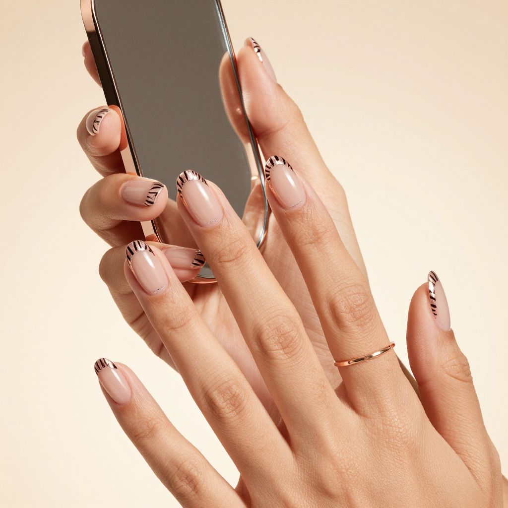 Metallic zebra French Y2K nails