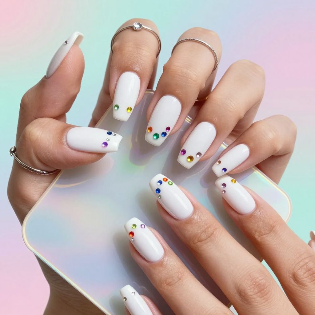 Rainbow rhinestone cascade Y2K nails
