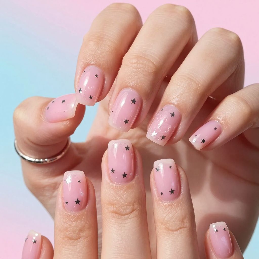 Jelly pink Y2K nails with embedded charms