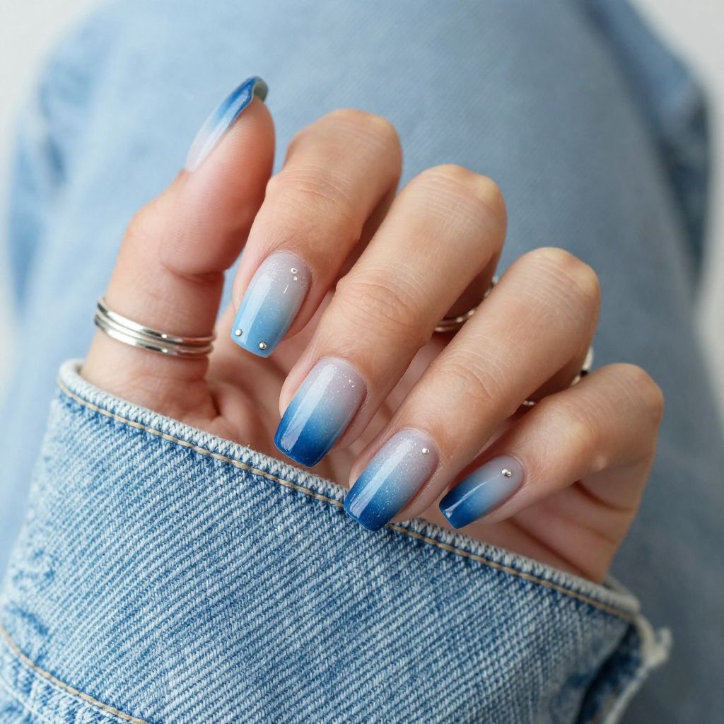 Frosted denim gradient Y2K nails