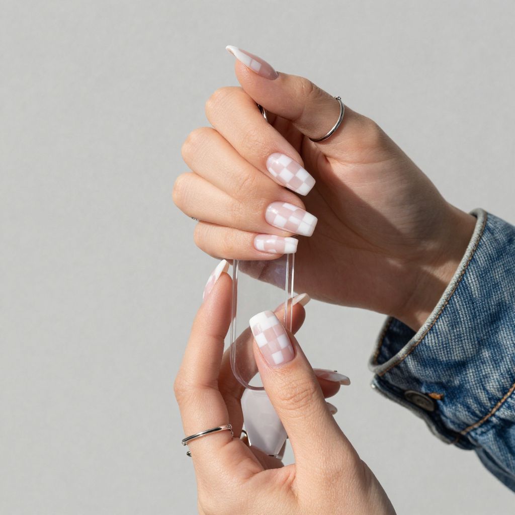 Transparent checkerboard Y2K nails