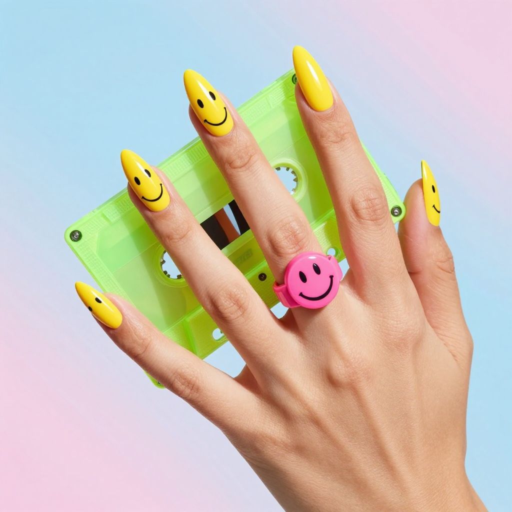 Smiley face pop art Y2K nails