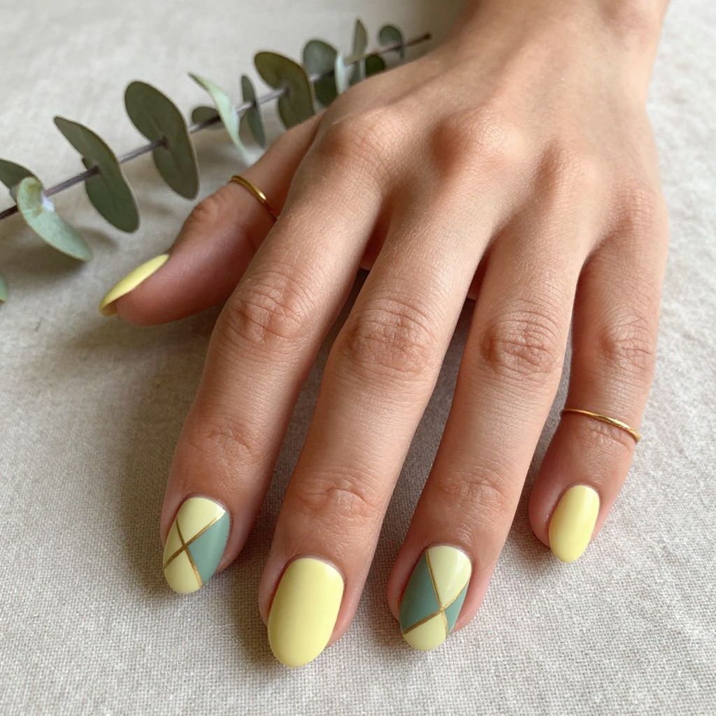Pale Lemon with Sage Green Geometric Patterns