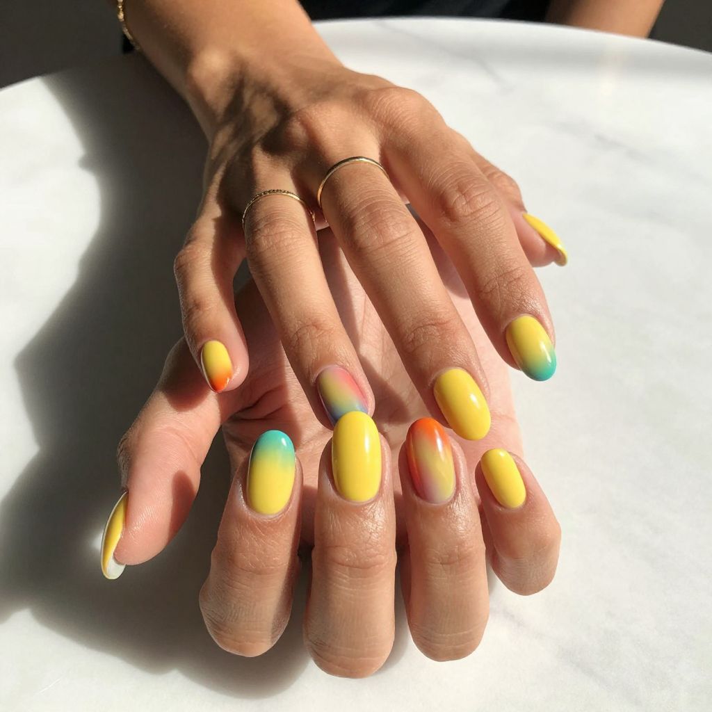 Sunshine Yellow with Rainbow Ombre Tips