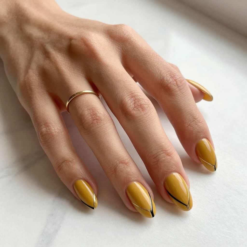Deep Mustard with Geometric Black Lines