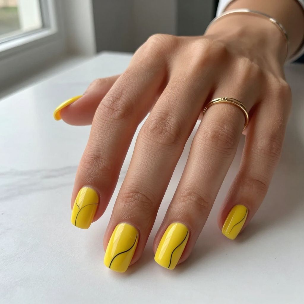 Bright Yellow with Minimalist Black Line Art