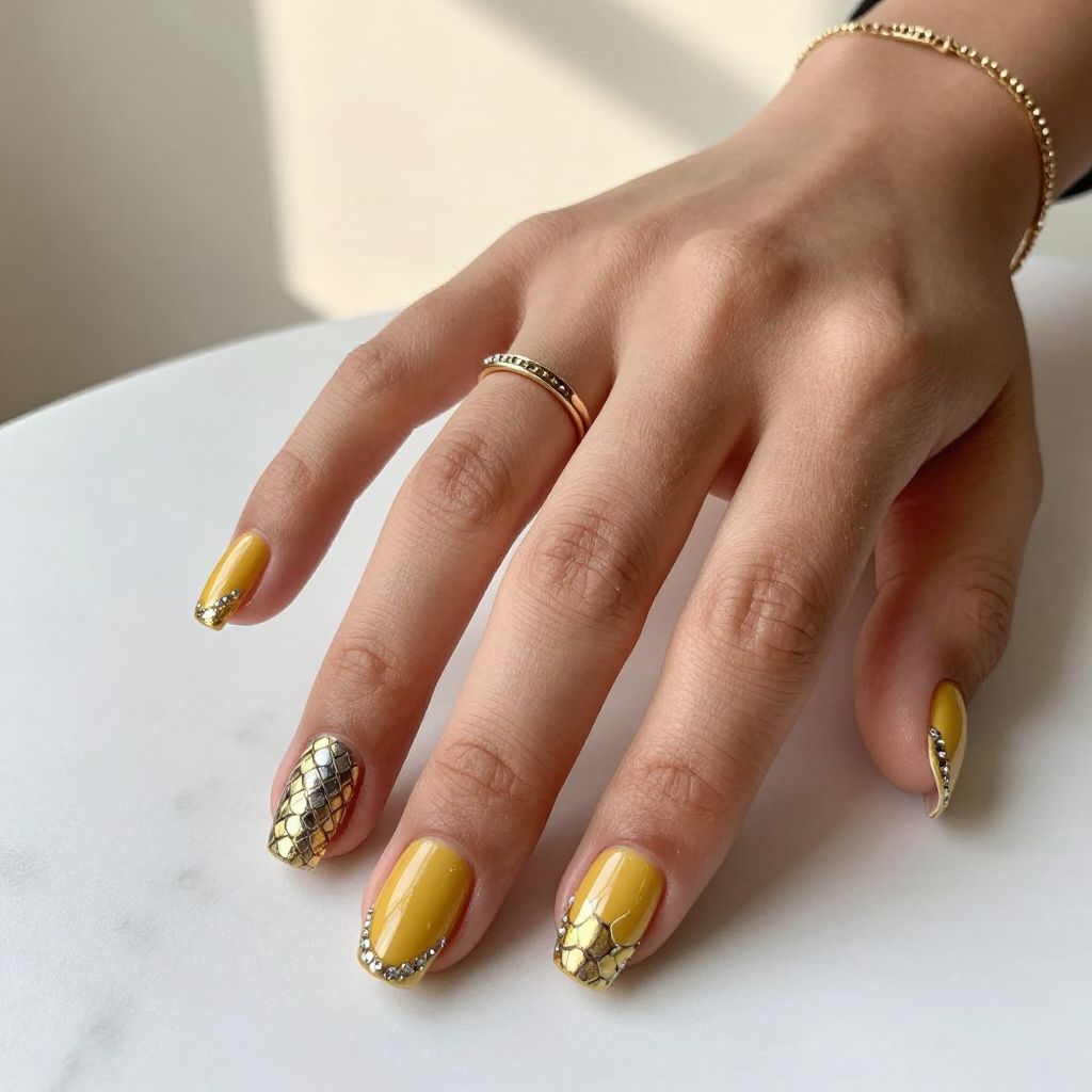 Golden Yellow with Metallic Snake Skin