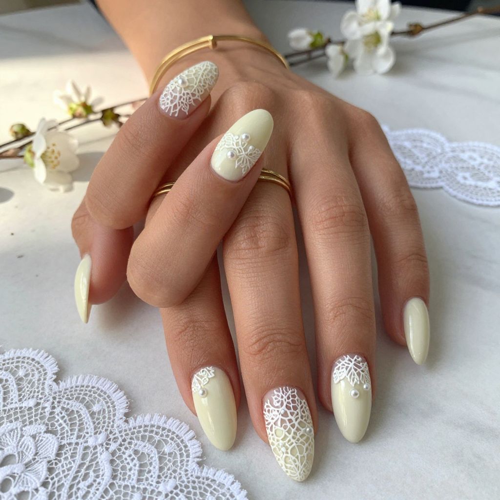 Pale Yellow with Delicate White Lace