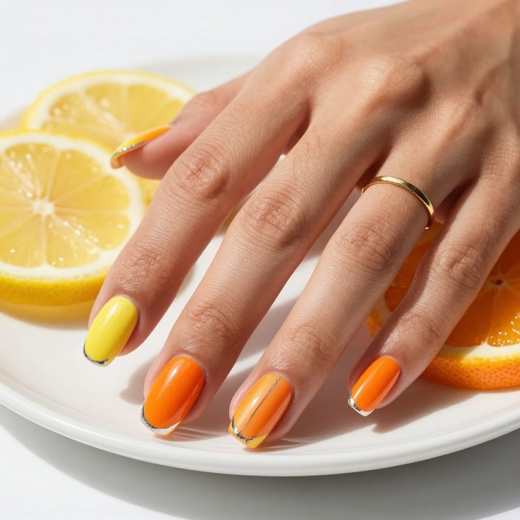 Split lemon and tangerine yellow nails