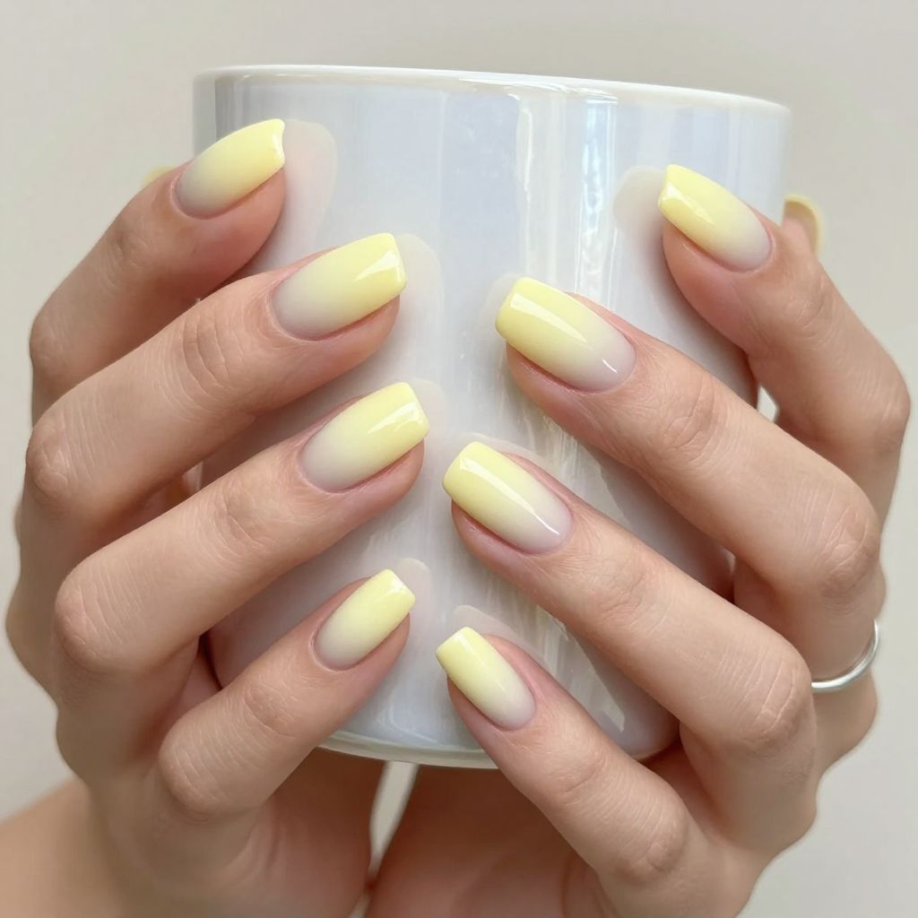 Pastel yellow ombre fade nails