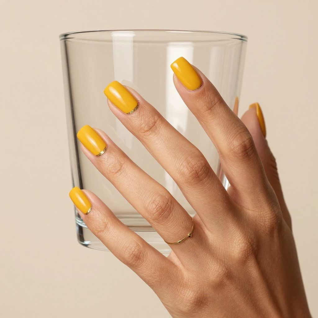 Matte marigold nails with glossy tips
