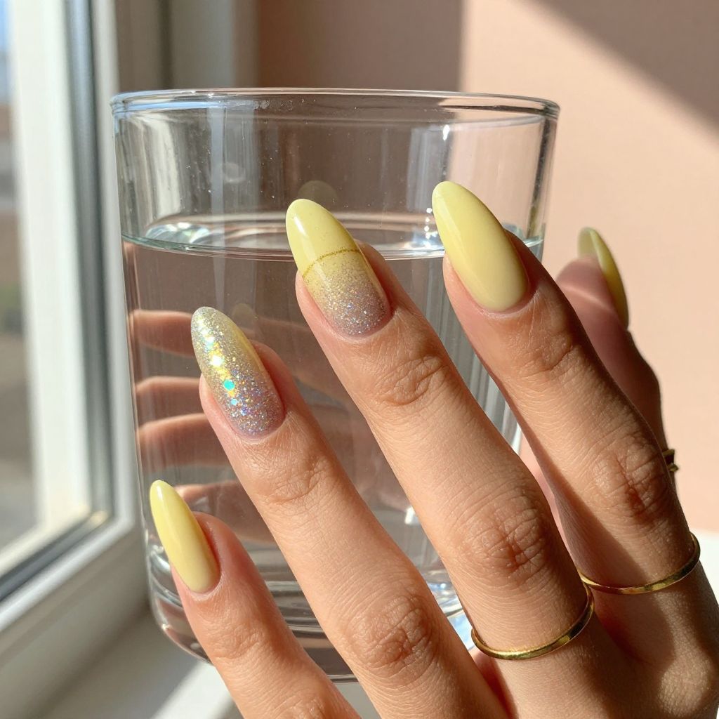 Sunshine glitter gradient yellow nails